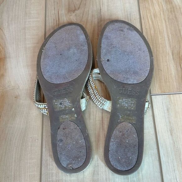Guess Women's Gold - Rhinestone - Beaded Flat Sandals Size 8/12 - Picture 6 of 11